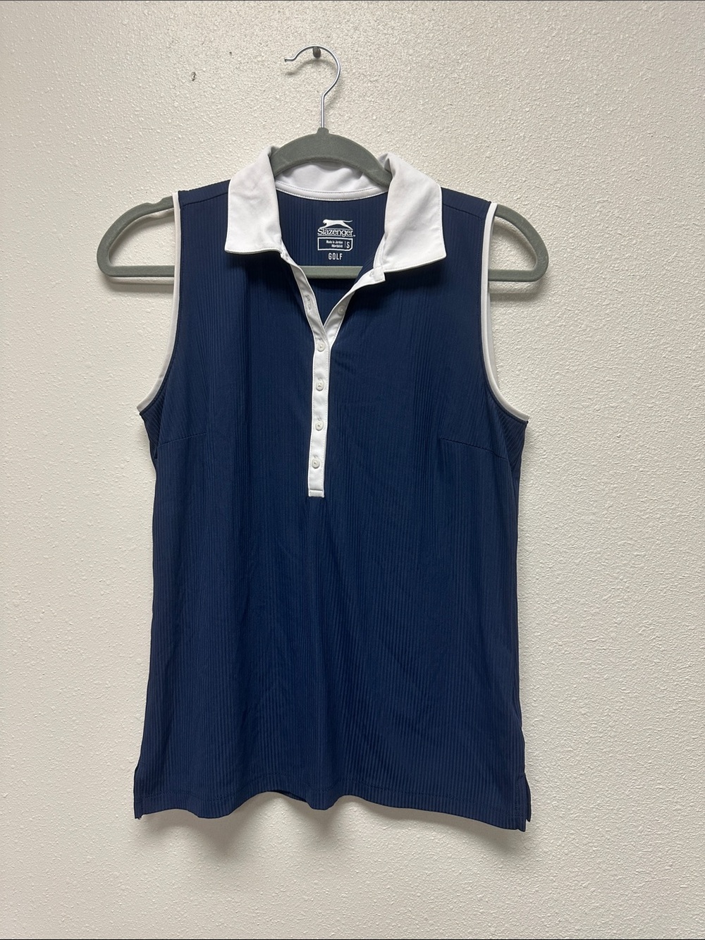 Slazenger Navy and White Sleeveless Golf Polo